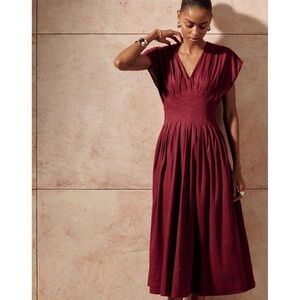 Madewell Pleated V-Neck Midi Dress Vintage Burgundy Size 4